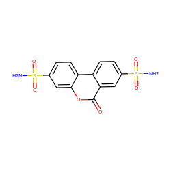 NS(=O)(=O)c1ccc2c(c1)oc(=O)c1cc(S(N)(=O)=O)ccc12 ZINC000002184288