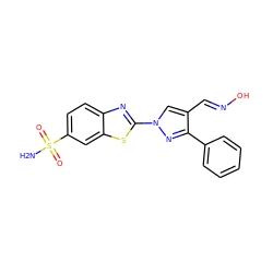 NS(=O)(=O)c1ccc2nc(-n3cc(/C=N/O)c(-c4ccccc4)n3)sc2c1 ZINC000299841195