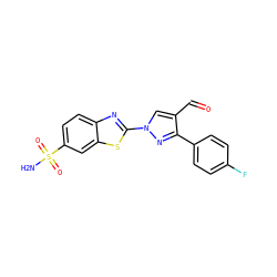 NS(=O)(=O)c1ccc2nc(-n3cc(C=O)c(-c4ccc(F)cc4)n3)sc2c1 ZINC000299822289