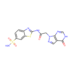 NS(=O)(=O)c1ccc2nc(NC(=O)Cn3ncc4c(=O)[nH]cnc43)sc2c1 ZINC000473097844