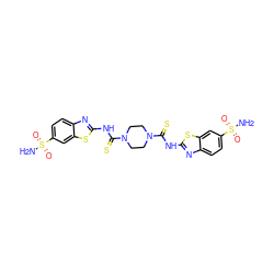 NS(=O)(=O)c1ccc2nc(NC(=S)N3CCN(C(=S)Nc4nc5ccc(S(N)(=O)=O)cc5s4)CC3)sc2c1 ZINC000473108699