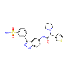 NS(=O)(=O)c1cccc(-c2n[nH]c3ccc(NC(=O)[C@@H](c4ccsc4)N4CCCC4)cc23)c1 ZINC000072317673