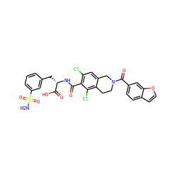 NS(=O)(=O)c1cccc(C[C@H](NC(=O)c2c(Cl)cc3c(c2Cl)CCN(C(=O)c2ccc4ccoc4c2)C3)C(=O)O)c1 ZINC000084669999