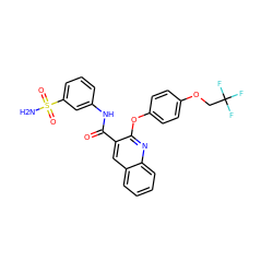 NS(=O)(=O)c1cccc(NC(=O)c2cc3ccccc3nc2Oc2ccc(OCC(F)(F)F)cc2)c1 ZINC000143181343