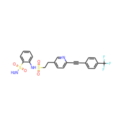 NS(=O)(=O)c1ccccc1NS(=O)(=O)CCc1ccc(C#Cc2ccc(C(F)(F)F)cc2)nc1 ZINC000043206724