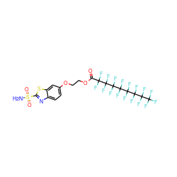 NS(=O)(=O)c1nc2ccc(OCCOC(=O)C(F)(F)C(F)(F)C(F)(F)C(F)(F)C(F)(F)C(F)(F)C(F)(F)C(F)(F)F)cc2s1 ZINC000095550648