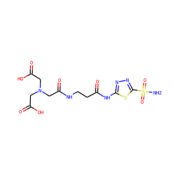 NS(=O)(=O)c1nnc(NC(=O)CCNC(=O)CN(CC(=O)O)CC(=O)O)s1 ZINC000013472913