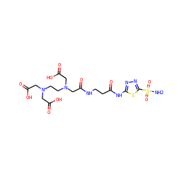 NS(=O)(=O)c1nnc(NC(=O)CCNC(=O)CN(CCN(CC(=O)O)CC(=O)O)CC(=O)O)s1 ZINC000029247872