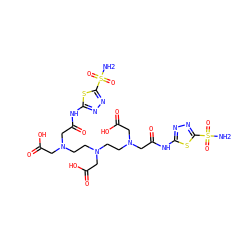 NS(=O)(=O)c1nnc(NC(=O)CN(CCN(CCN(CC(=O)O)CC(=O)Nc2nnc(S(N)(=O)=O)s2)CC(=O)O)CC(=O)O)s1 ZINC000034717925