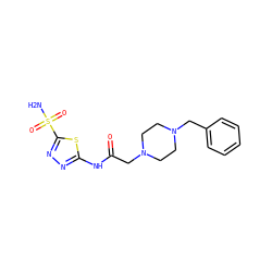 NS(=O)(=O)c1nnc(NC(=O)CN2CCN(Cc3ccccc3)CC2)s1 ZINC000028354255