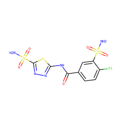 NS(=O)(=O)c1nnc(NC(=O)c2ccc(Cl)c(S(N)(=O)=O)c2)s1 ZINC000003964187