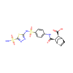 NS(=O)(=O)c1nnc(NS(=O)(=O)c2ccc(NC(=O)[C@H]3[C@@H](C(=O)O)[C@H]4C=C[C@H]3C4)cc2)s1 ZINC000100874745