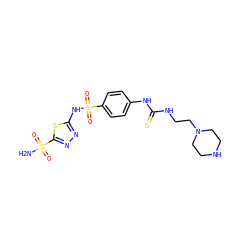NS(=O)(=O)c1nnc(NS(=O)(=O)c2ccc(NC(=S)NCCN3CCNCC3)cc2)s1 ZINC000028394087