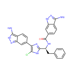 Nc1[nH]nc2cc(-c3nc([C@H](Cc4ccccc4)NC(=O)c4ccc5c(N)n[nH]c5c4)[nH]c3Cl)ccc12 ZINC000034644122
