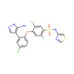 Nc1[nH]ncc1-c1cc(Cl)ccc1Oc1cc(F)c(S(=O)(=O)Nc2cscn2)cc1Cl ZINC000095582552