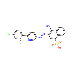 Nc1c(/N=N/c2ccc(-c3ccc(Cl)cc3Cl)nc2)cc(S(=O)(=O)O)c2ccccc12 ZINC000223771812