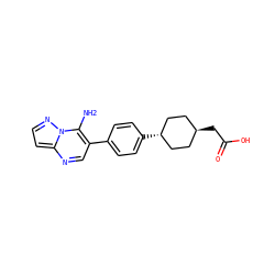 Nc1c(-c2ccc([C@H]3CC[C@H](CC(=O)O)CC3)cc2)cnc2ccnn12 ZINC000242437292