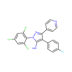 Nc1c(-c2ccc(F)cc2)c(-c2ccncc2)nn1-c1c(Cl)cc(Cl)cc1Cl ZINC000084604180