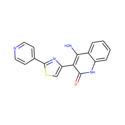 Nc1c(-c2csc(-c3ccncc3)n2)c(=O)[nH]c2ccccc12 ZINC000014974742