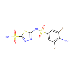 Nc1c(Br)cc(S(=O)(=O)Nc2nnc(S(N)(=O)=O)s2)cc1Br ZINC000013520223