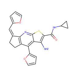 Nc1c(C(=O)NC2CC2)sc2nc3c(c(-c4ccco4)c12)CC/C3=C/c1ccco1 ZINC000004192563