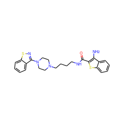 Nc1c(C(=O)NCCCCN2CCN(c3nsc4ccccc34)CC2)sc2ccccc12 ZINC000013760428