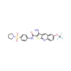 Nc1c(C(=O)Nc2ccc(S(=O)(=O)N3CCCC3)cc2)sc2nc3ccc(OC(F)(F)F)cc3cc12 ZINC000008686491