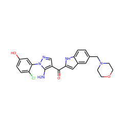 Nc1c(C(=O)c2cc3cc(CN4CCOCC4)ccc3[nH]2)cnn1-c1cc(O)ccc1Cl ZINC001772609946