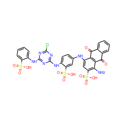 Nc1c(S(=O)(=O)O)cc(Nc2ccc(Nc3nc(Cl)nc(Nc4ccccc4S(=O)(=O)O)n3)c(S(=O)(=O)O)c2)c2c1C(=O)c1ccccc1C2=O ZINC000085427635