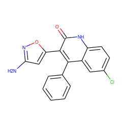 Nc1cc(-c2c(-c3ccccc3)c3cc(Cl)ccc3[nH]c2=O)on1 ZINC000006718978