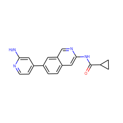 Nc1cc(-c2ccc3cc(NC(=O)C4CC4)ncc3c2)ccn1 ZINC000144432487