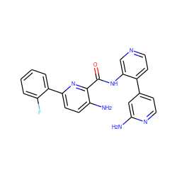 Nc1cc(-c2ccncc2NC(=O)c2nc(-c3ccccc3F)ccc2N)ccn1 ZINC000146745847