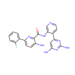 Nc1cc(-c2ccncc2NC(=O)c2nc(-c3ccccc3F)ccc2N)nc(N)n1 ZINC000146985416