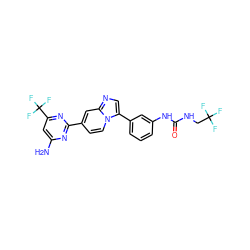 Nc1cc(C(F)(F)F)nc(-c2ccn3c(-c4cccc(NC(=O)NCC(F)(F)F)c4)cnc3c2)n1 ZINC000169704763