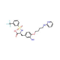 Nc1cc(C[C@H](NS(=O)(=O)c2cccc(C(F)(F)F)c2)C(=O)O)ccc1OCCCCNc1ccccn1 ZINC000049679349