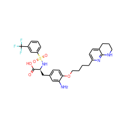 Nc1cc(C[C@H](NS(=O)(=O)c2cccc(C(F)(F)F)c2)C(=O)O)ccc1OCCCCc1ccc2c(n1)NCCC2 ZINC000049677924