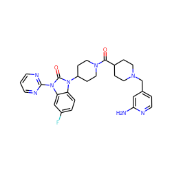 Nc1cc(CN2CCC(C(=O)N3CCC(n4c(=O)n(-c5ncccn5)c5cc(F)ccc54)CC3)CC2)ccn1 ZINC000096285303