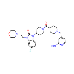 Nc1cc(CN2CCC(C(=O)N3CCC(n4c(=O)n(CCN5CCOCC5)c5cc(F)ccc54)CC3)CC2)ccn1 ZINC000096285294