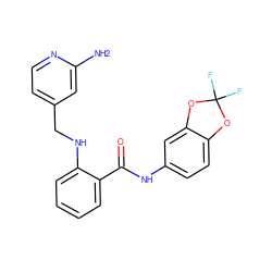 Nc1cc(CNc2ccccc2C(=O)Nc2ccc3c(c2)OC(F)(F)O3)ccn1 ZINC000028951767