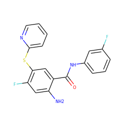 Nc1cc(F)c(Sc2ccccn2)cc1C(=O)Nc1cccc(F)c1 ZINC000045390608