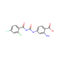 Nc1cc(NC(=O)NC(=O)c2ccc(F)cc2Cl)ccc1C(=O)O ZINC000013673962