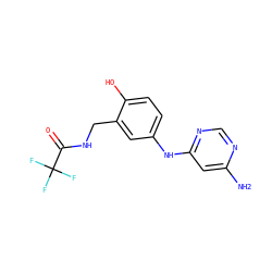 Nc1cc(Nc2ccc(O)c(CNC(=O)C(F)(F)F)c2)ncn1 ZINC000063539271