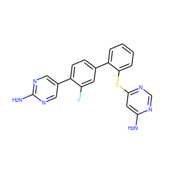 Nc1cc(Sc2ccccc2-c2ccc(-c3cnc(N)nc3)c(F)c2)ncn1 ZINC000224707094
