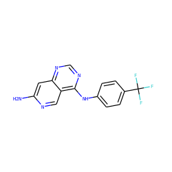 Nc1cc2ncnc(Nc3ccc(C(F)(F)F)cc3)c2cn1 ZINC000013743444