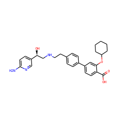 Nc1ccc([C@@H](O)CNCCc2ccc(-c3ccc(C(=O)O)c(OC4CCCCC4)c3)cc2)cn1 ZINC000042923141