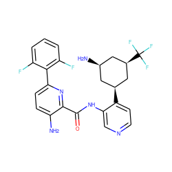 Nc1ccc(-c2c(F)cccc2F)nc1C(=O)Nc1cnccc1[C@@H]1C[C@H](C(F)(F)F)C[C@H](N)C1 ZINC000140156630