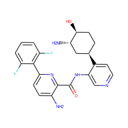 Nc1ccc(-c2c(F)cccc2F)nc1C(=O)Nc1cnccc1[C@@H]1CC[C@H](O)[C@@H](N)C1 ZINC000139452887