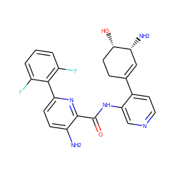 Nc1ccc(-c2c(F)cccc2F)nc1C(=O)Nc1cnccc1C1=C[C@@H](N)[C@@H](O)CC1 ZINC000140137213