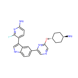 Nc1ccc(-c2c[nH]c3ccc(-c4cncc(O[C@H]5CC[C@H](N)CC5)n4)cc23)c(F)n1 ZINC000254103646