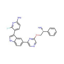 Nc1ccc(-c2c[nH]c3ccc(-c4cncc(OC[C@H](N)c5ccccc5)n4)cc23)c(F)n1 ZINC000073129340